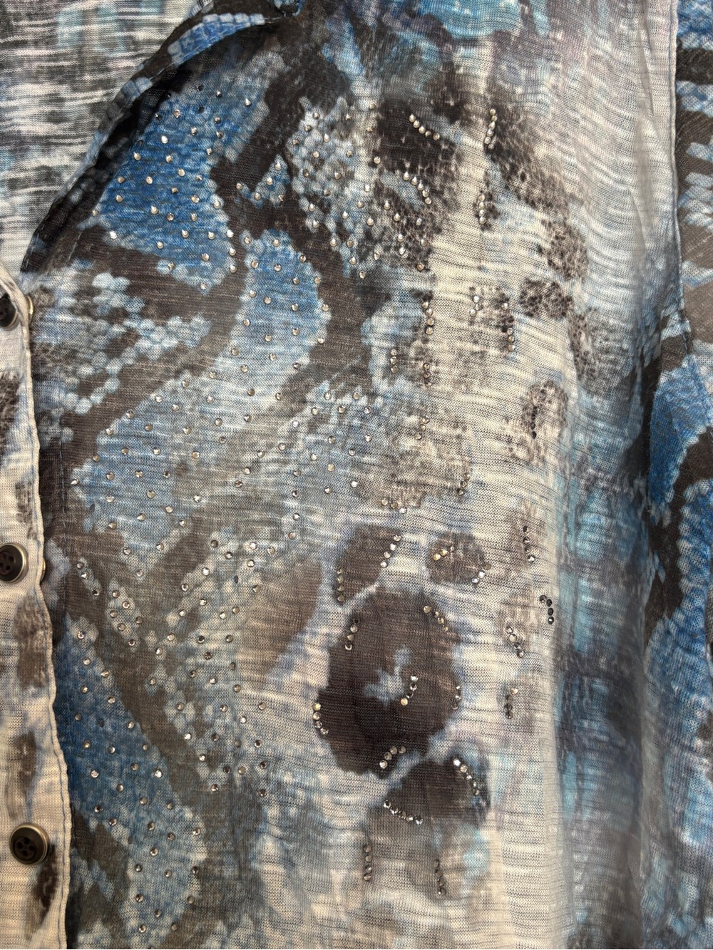 David Cline Cobra Snake Print Blouse Size L Blue Rhinestone Button Up Y2K Glitz - Picture 4 of 8